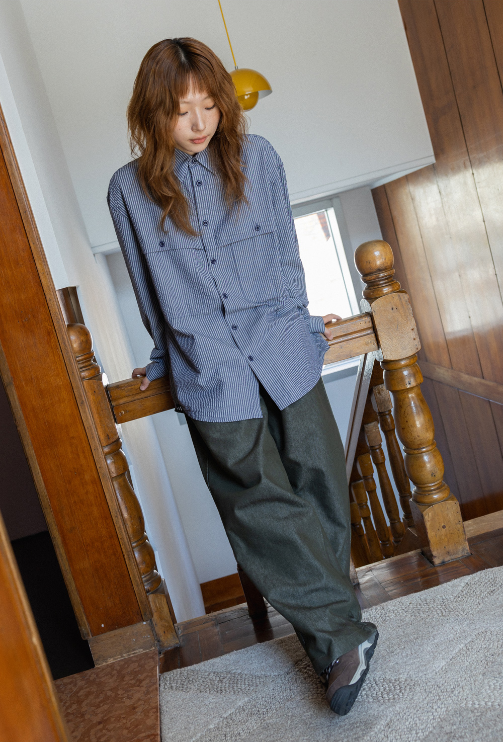 Two tuck wide denim pants khaki