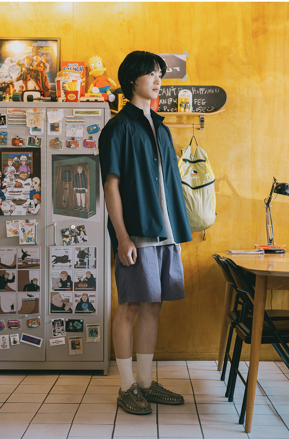 Two-tuck wide half pants, purple