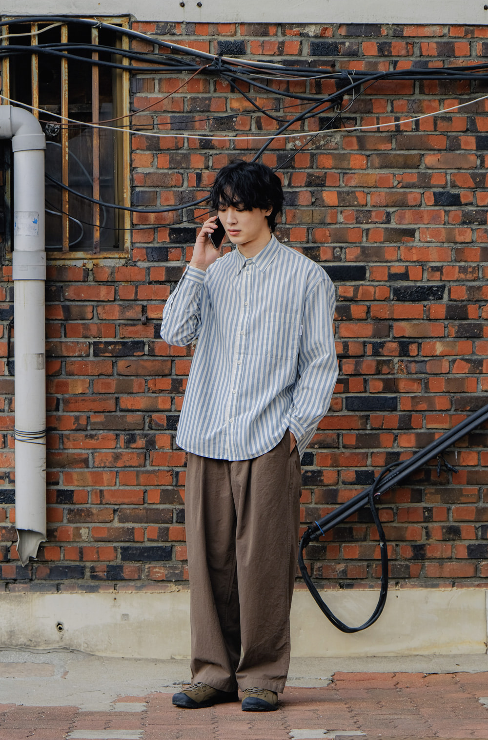 Melange stripe shirt sky blue
