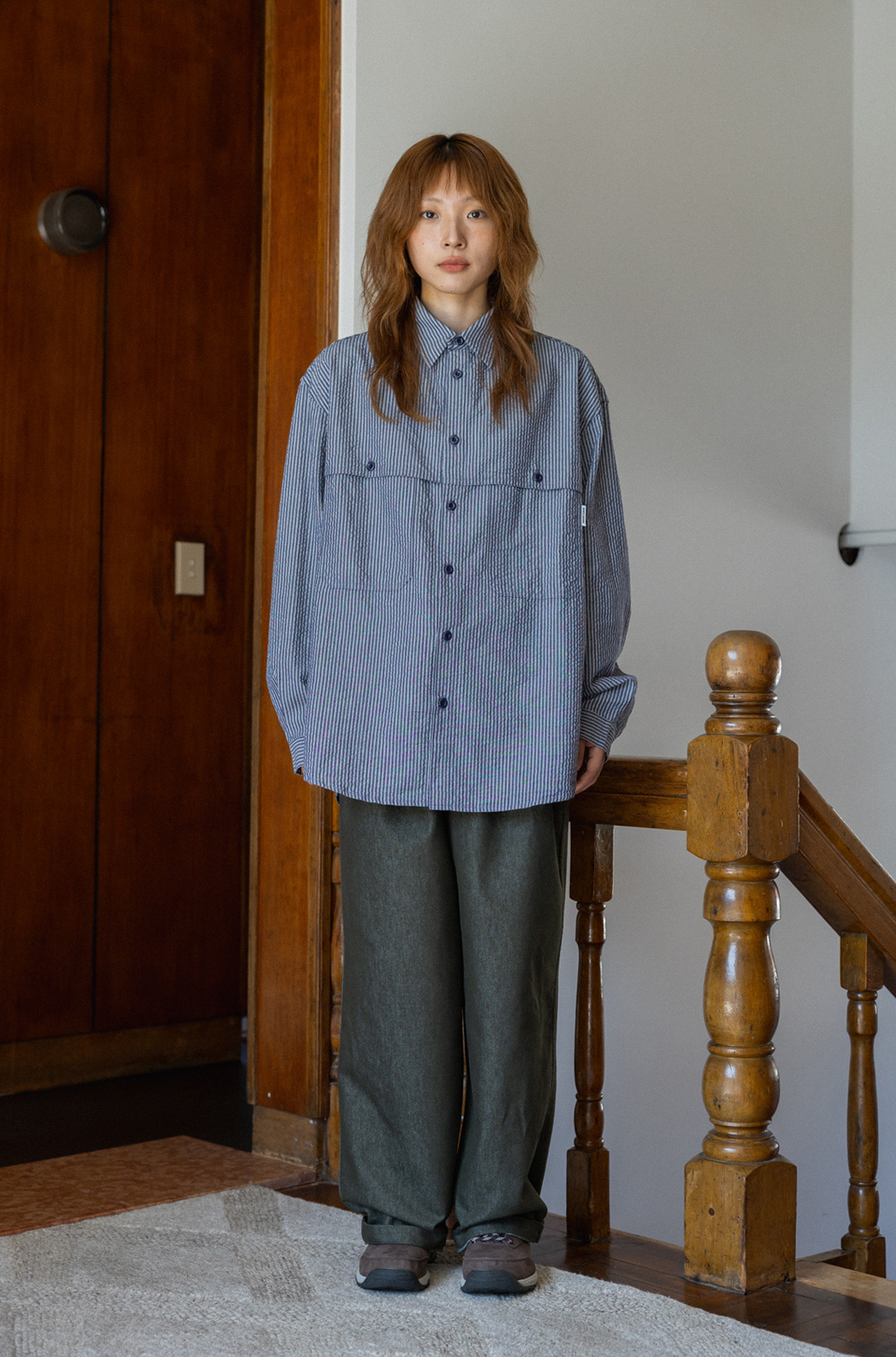 Two tuck wide denim pants khaki