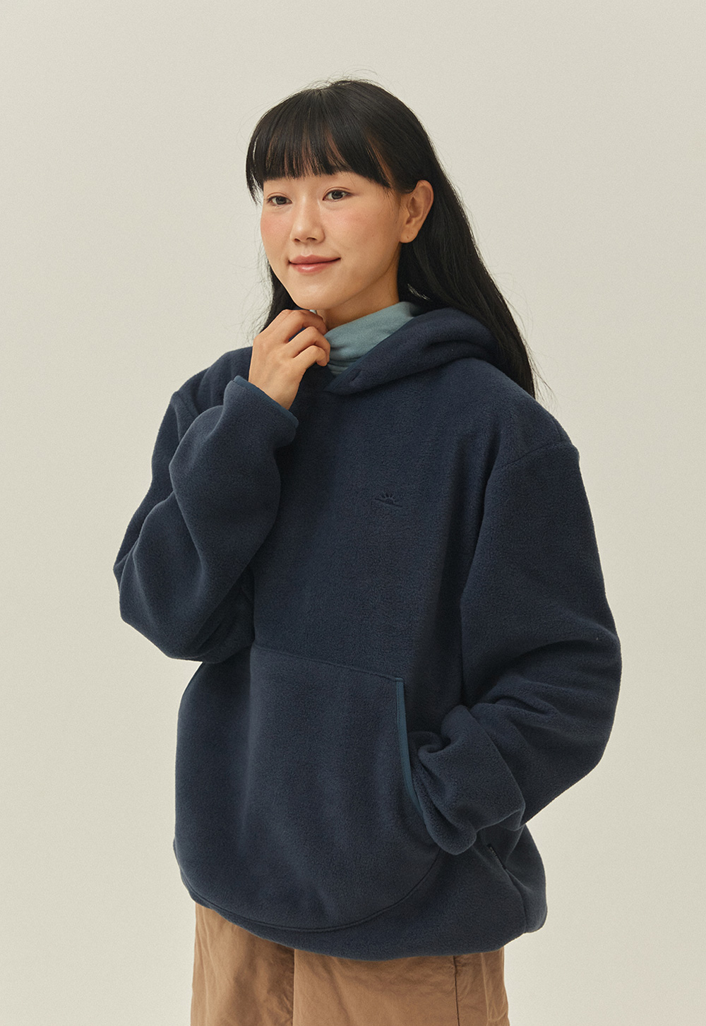 Sunrise fleece button hoodie navy
