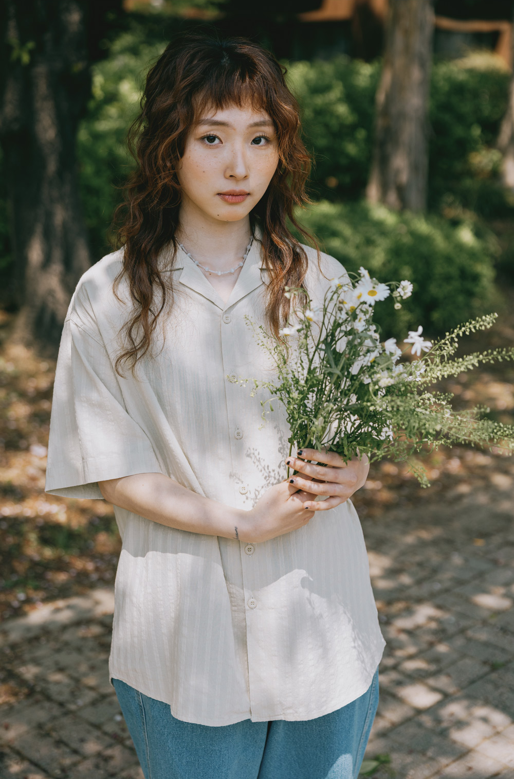 Jacquard open collar shirt light mint