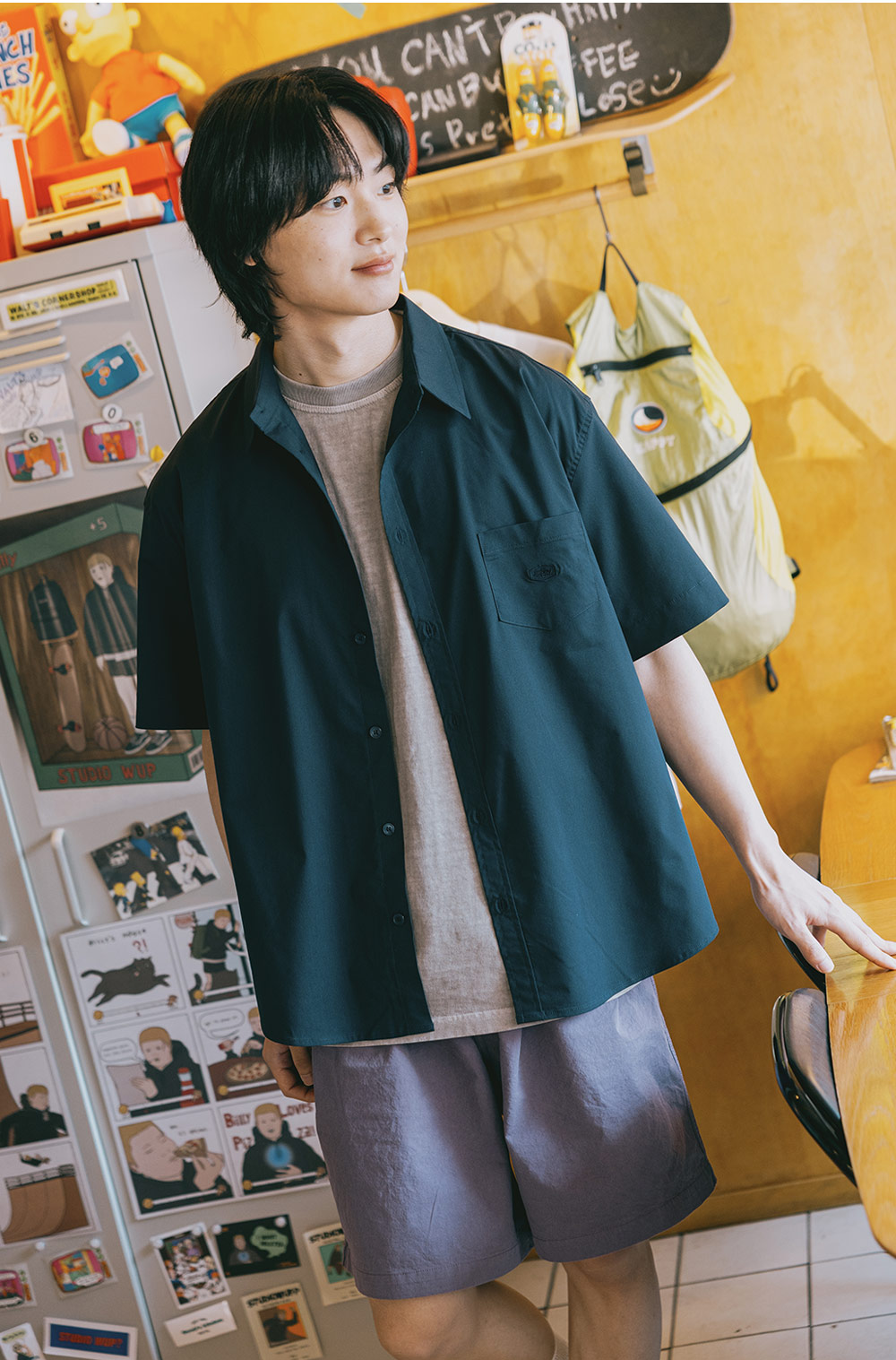 Two-tuck wide half pants, purple