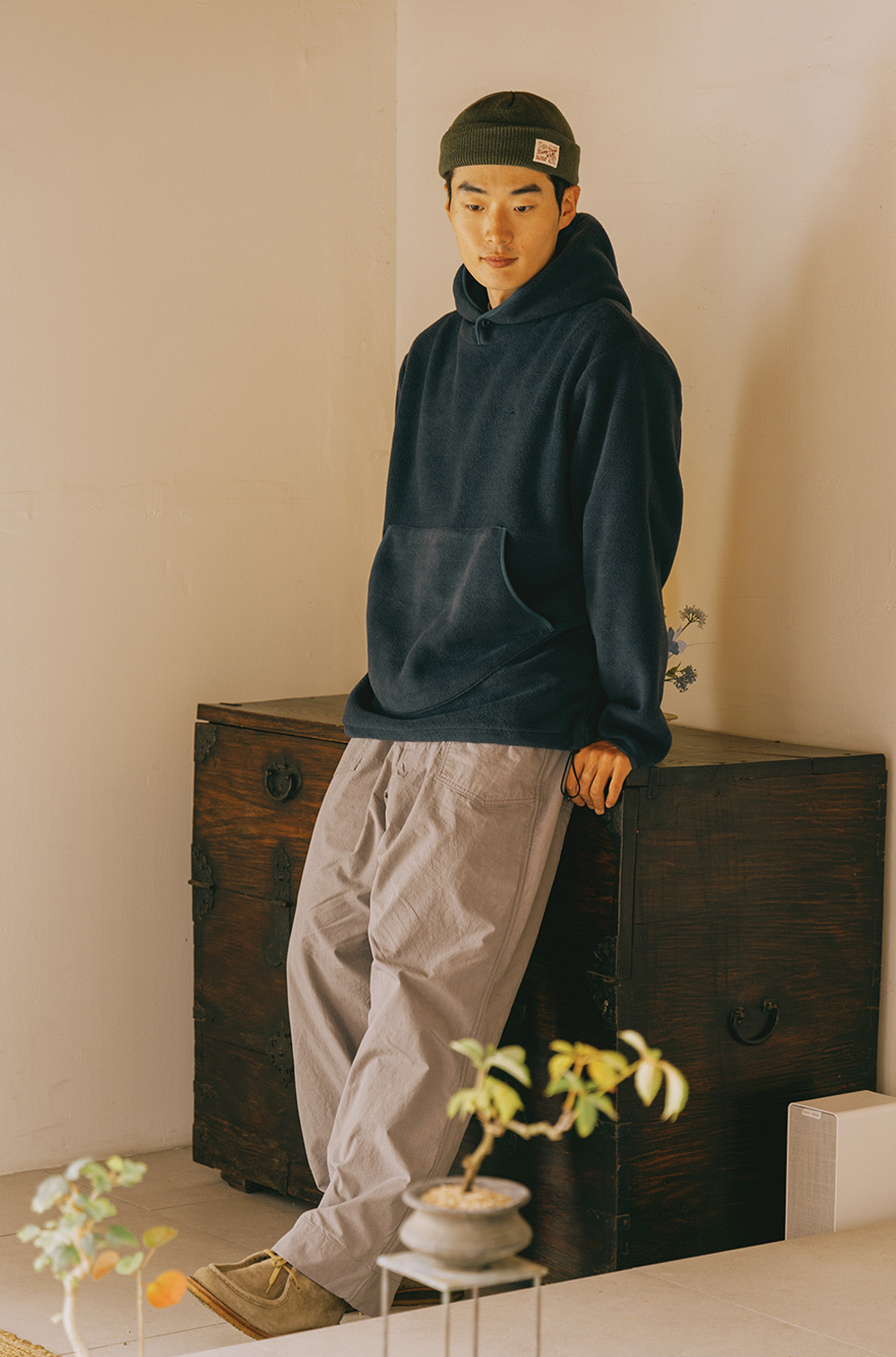 Sunrise fleece button hoodie navy
