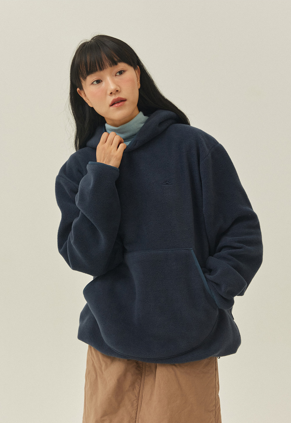 Sunrise fleece button hoodie navy