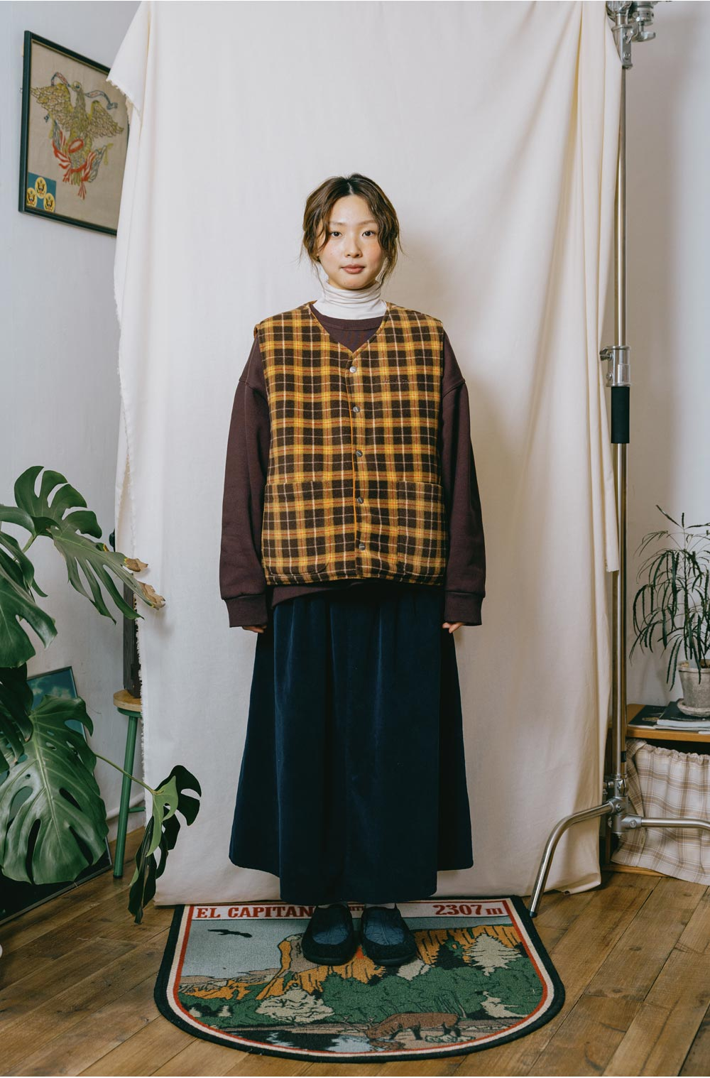 Reversible nylon check vest orange