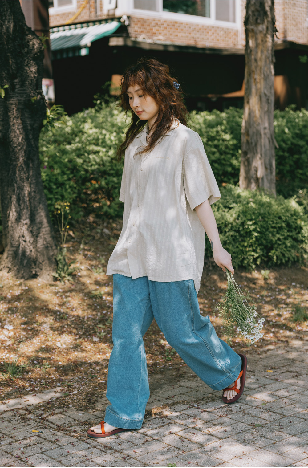 Jacquard open collar shirt light mint