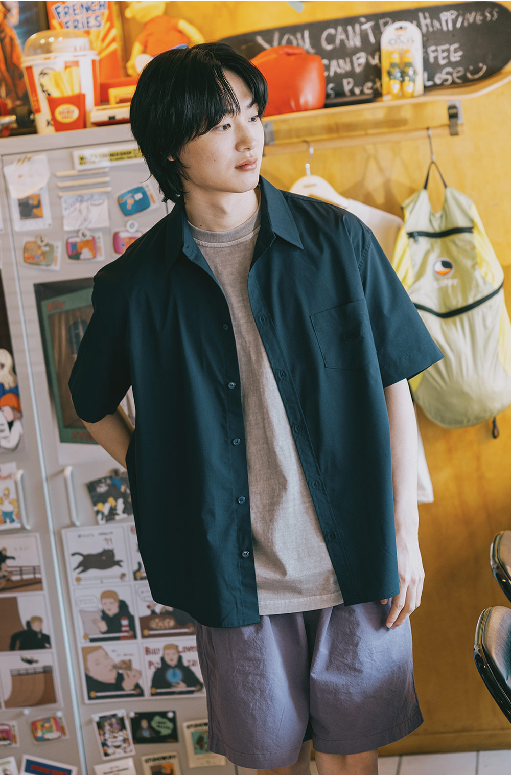Two-tuck wide half pants, purple