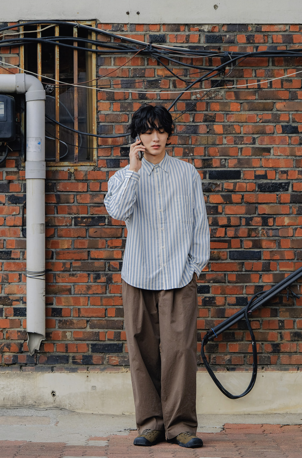 Melange stripe shirt sky blue