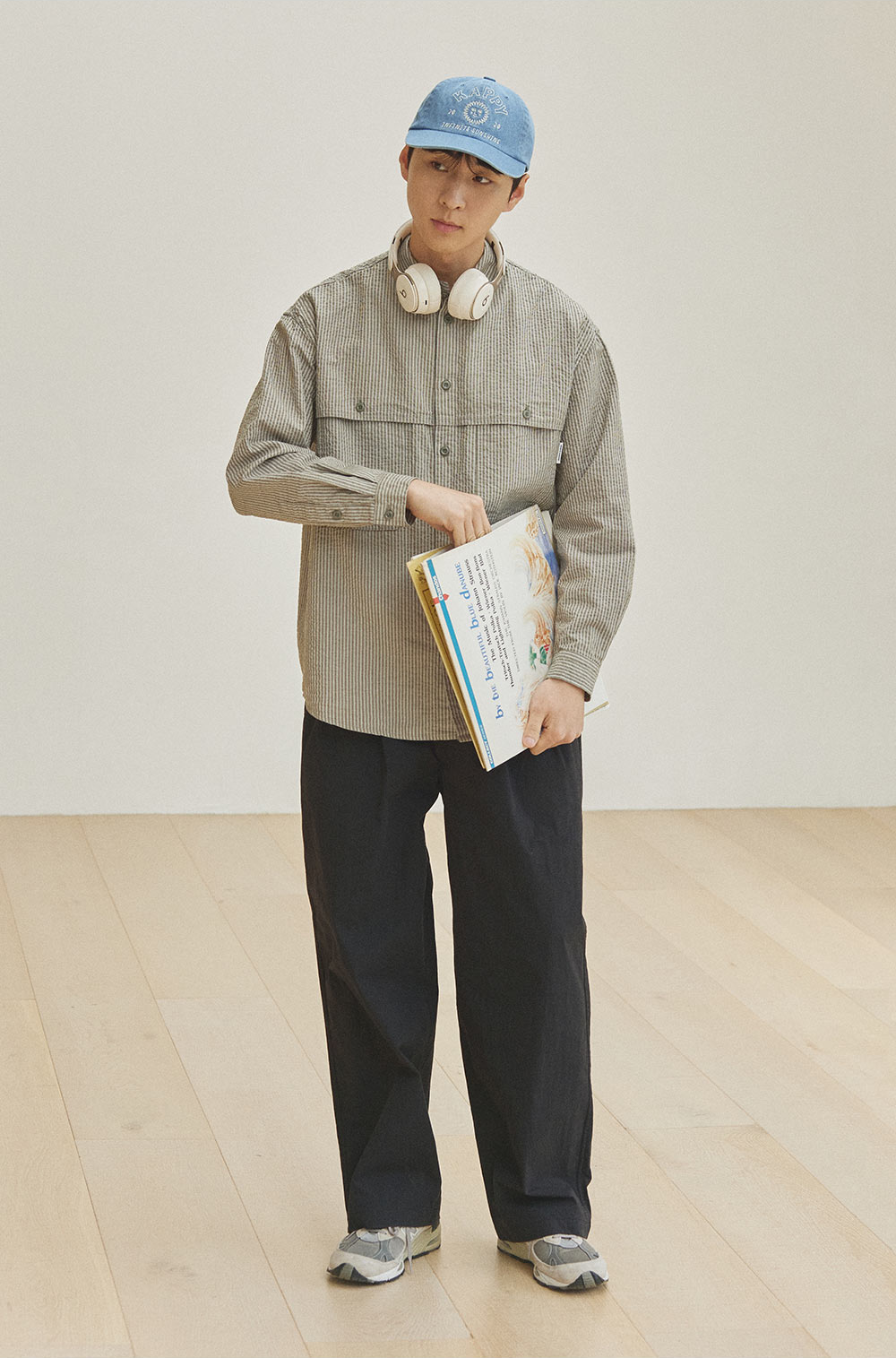 Stripe pocket work shirt khaki