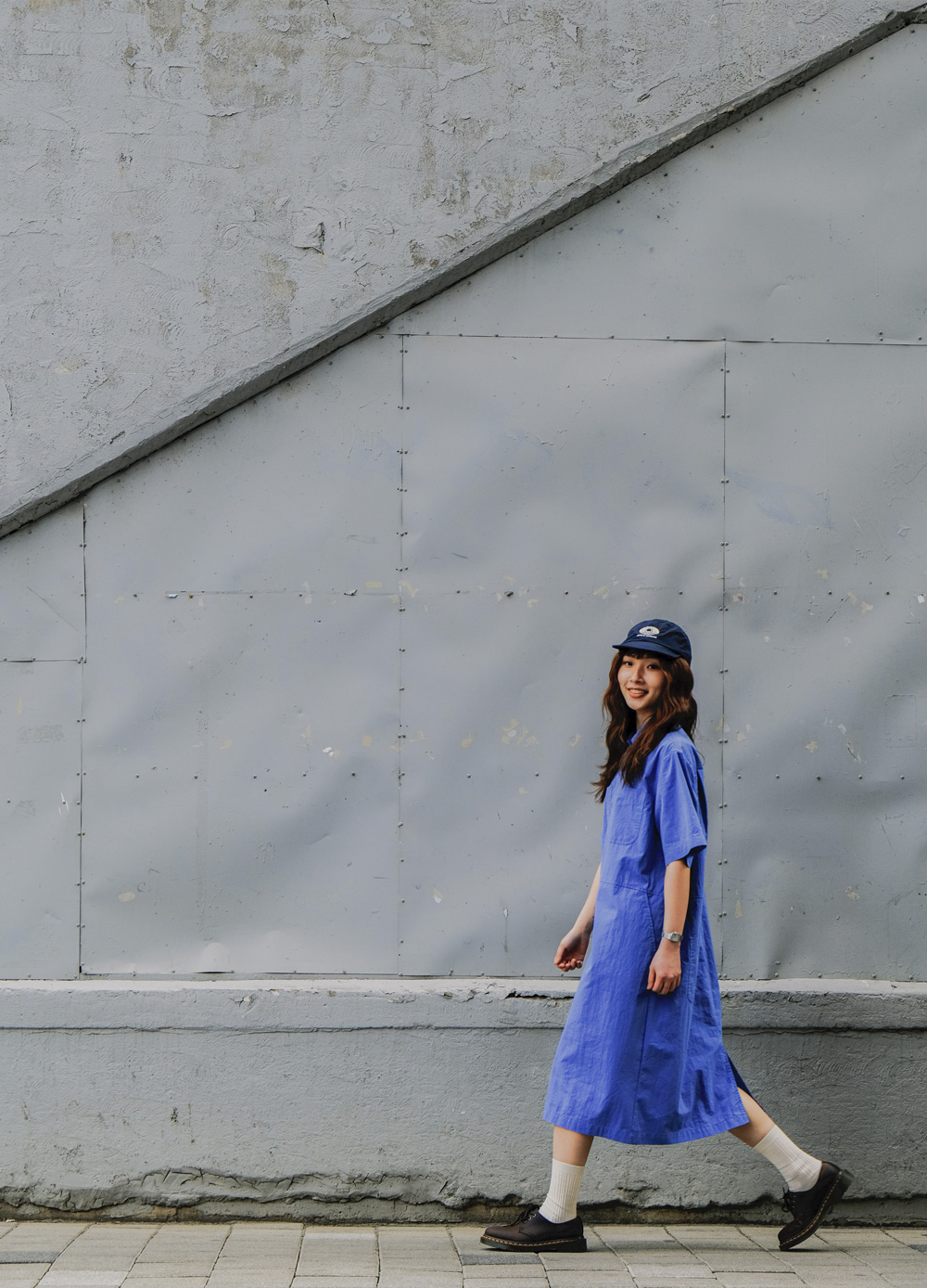 Pocket half shirt dress blue