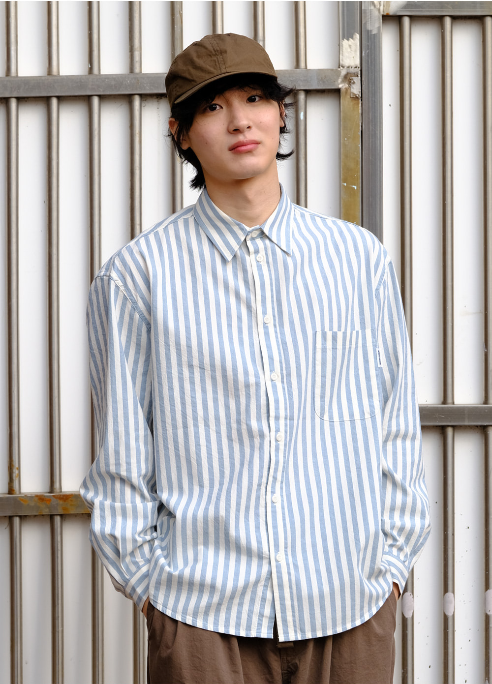 Melange stripe shirt sky blue