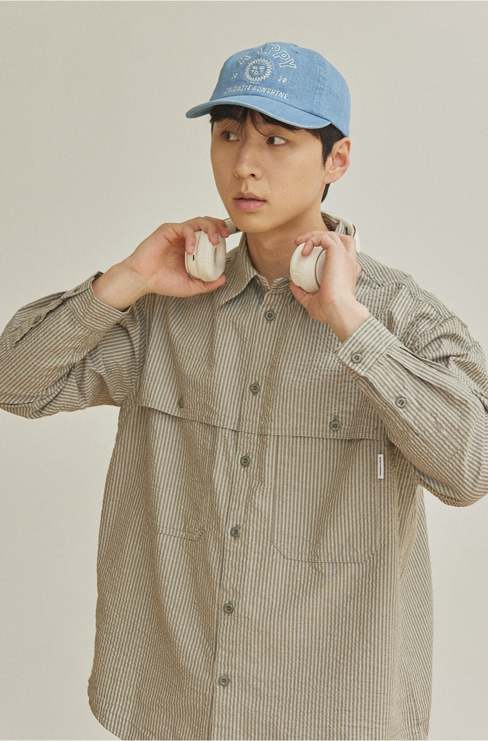 Stripe pocket work shirt khaki