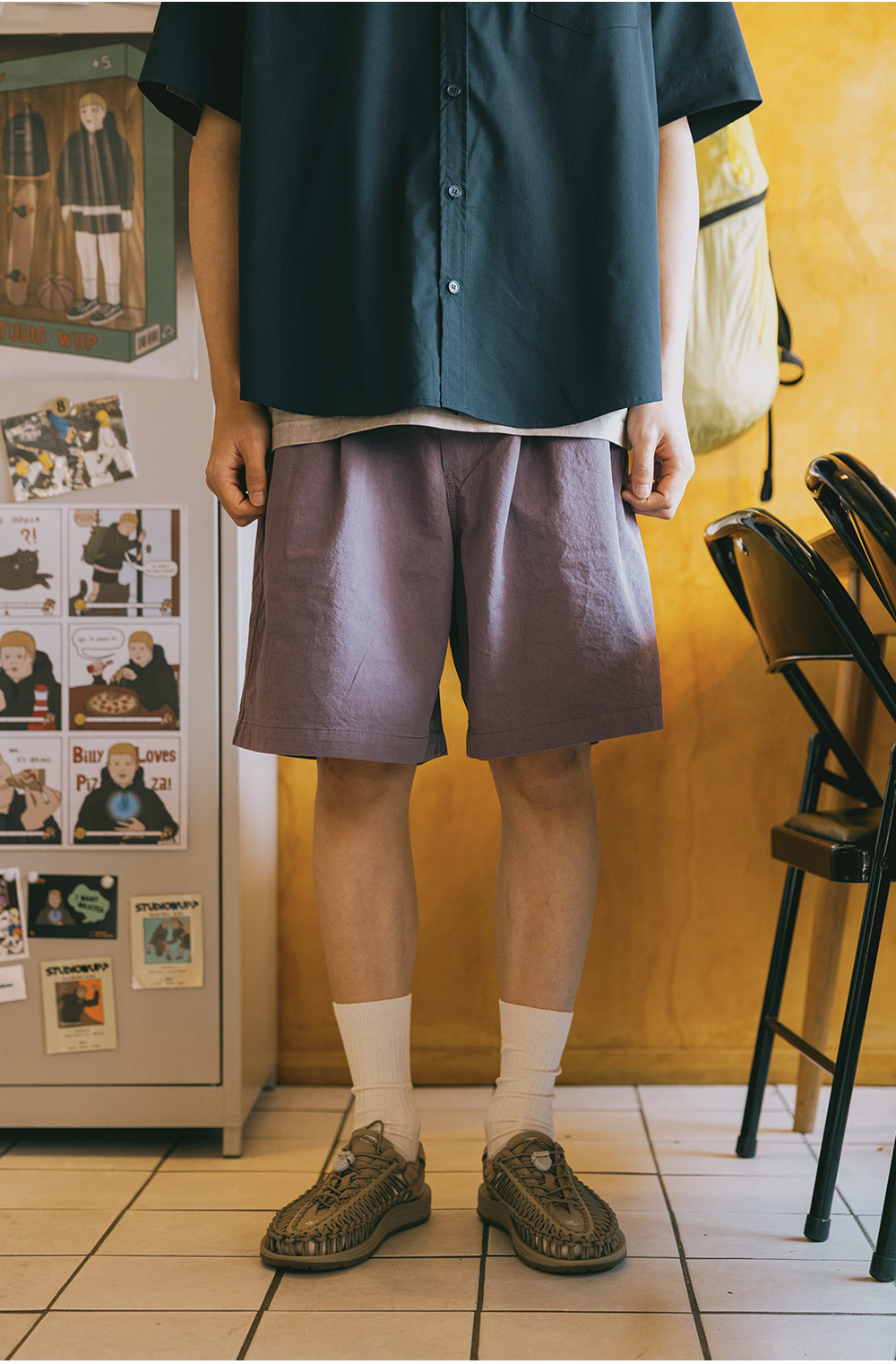 Two-tuck wide half pants, purple