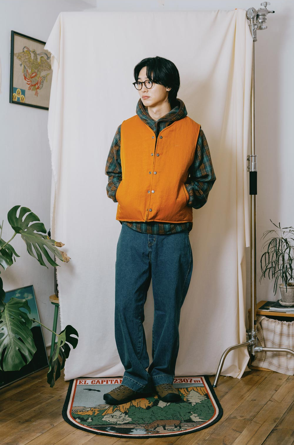 Reversible nylon check vest orange