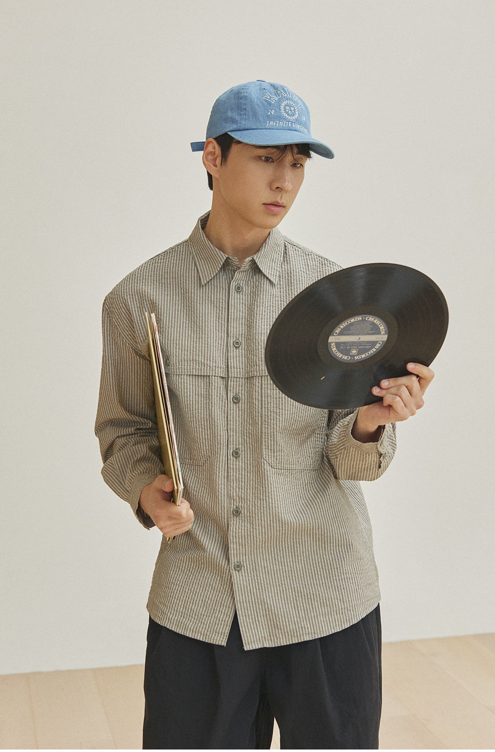 Stripe pocket work shirt khaki