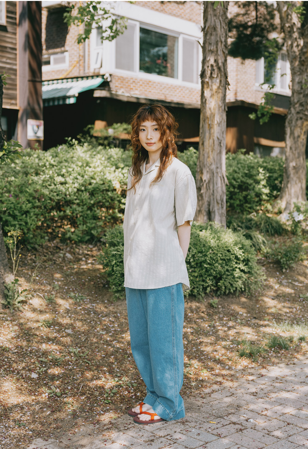 Jacquard open collar shirt light mint
