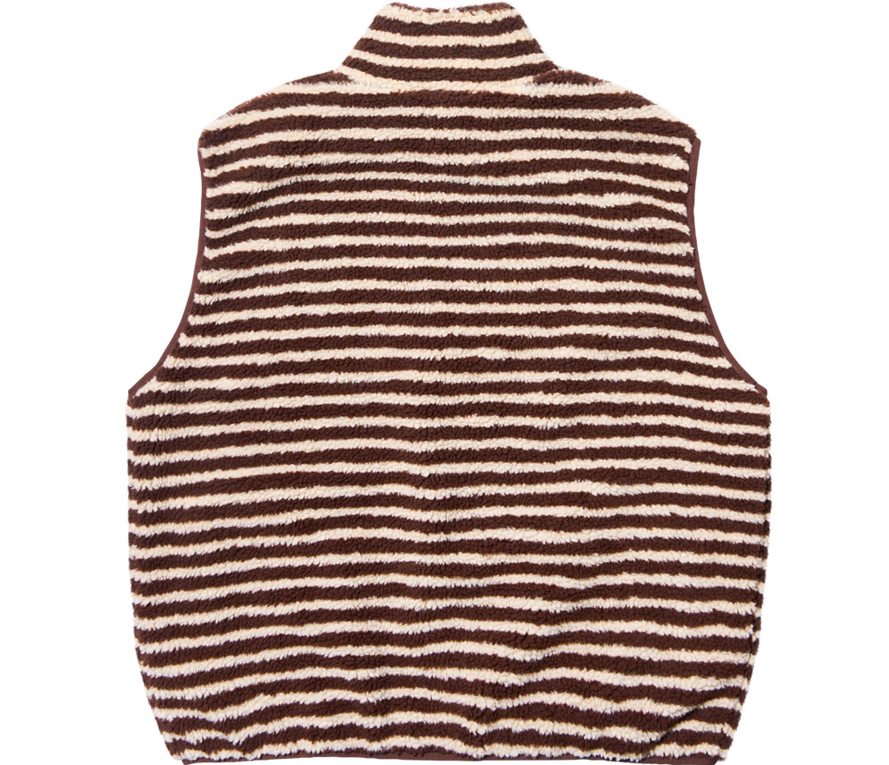 Stripe fleece zipper vest brown