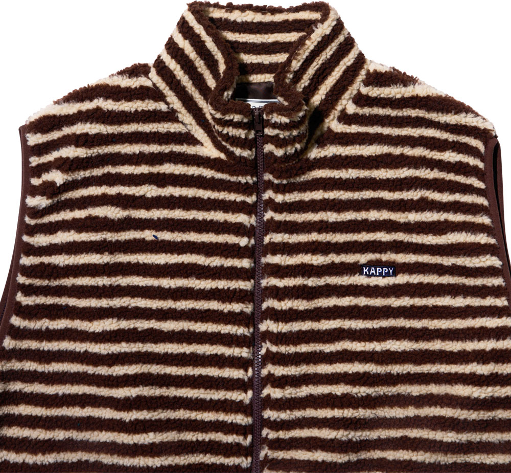 Stripe fleece zipper vest brown