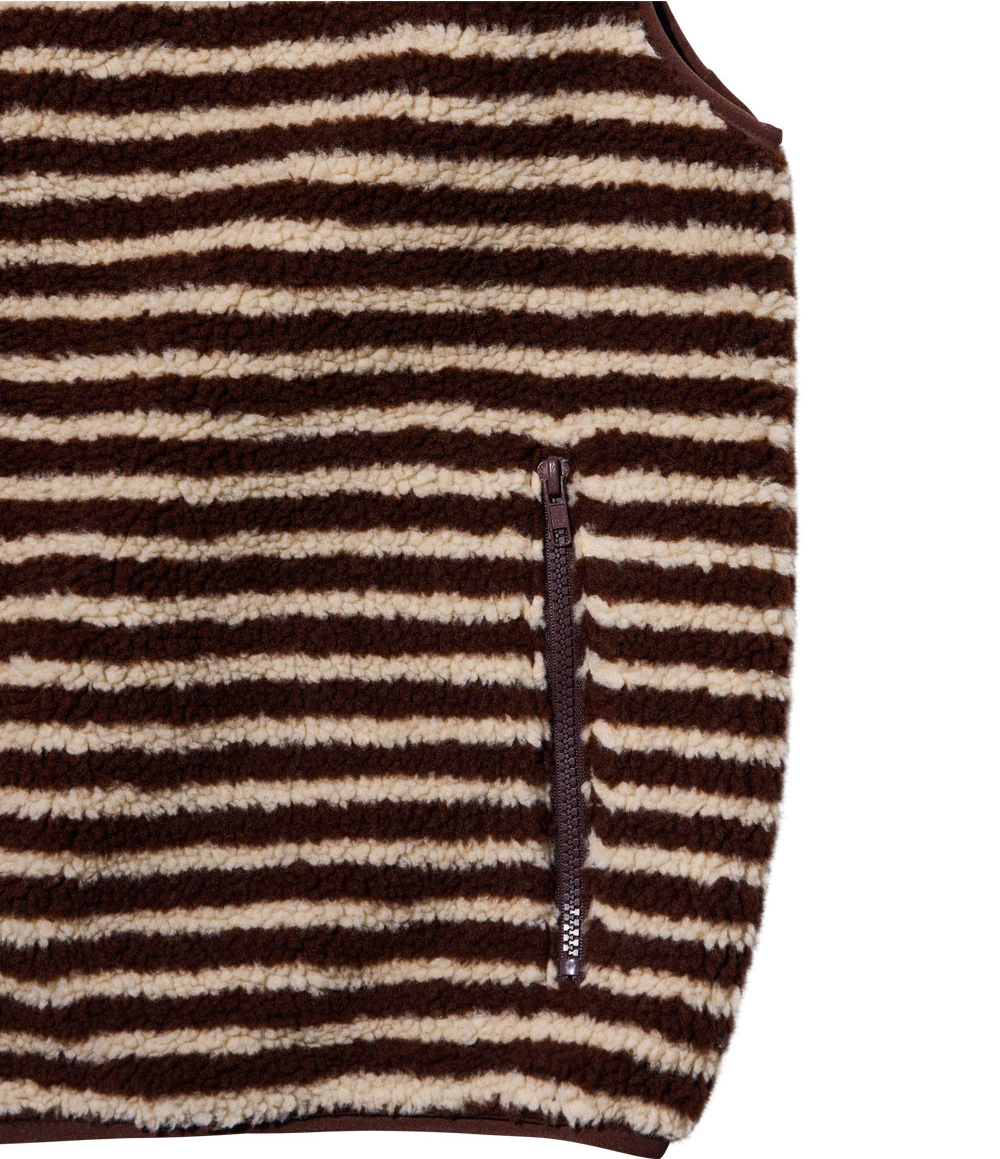 Stripe fleece zipper vest brown