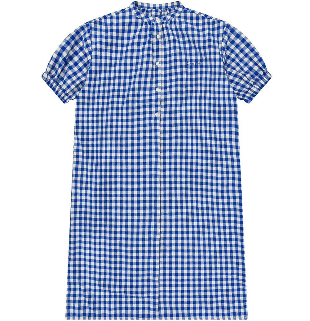 Gingham check linen dress blue