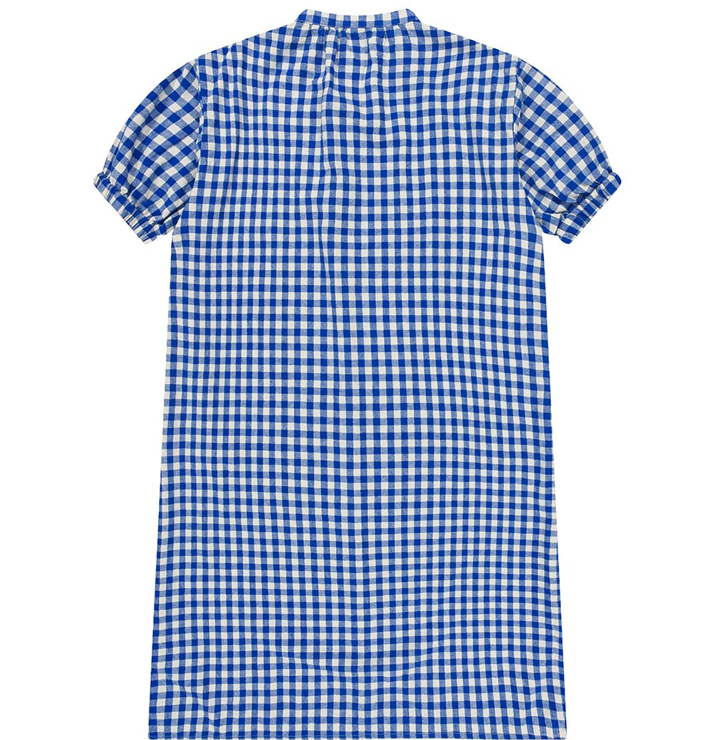 Gingham check linen dress blue