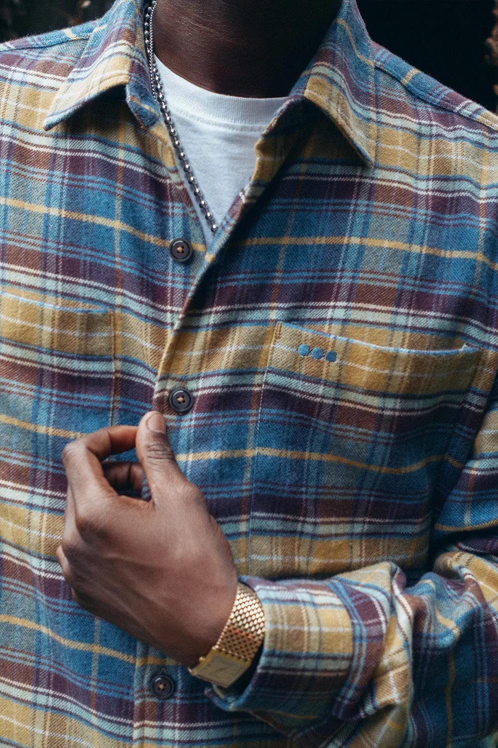 Blue yellow brown tartan casual overshirt