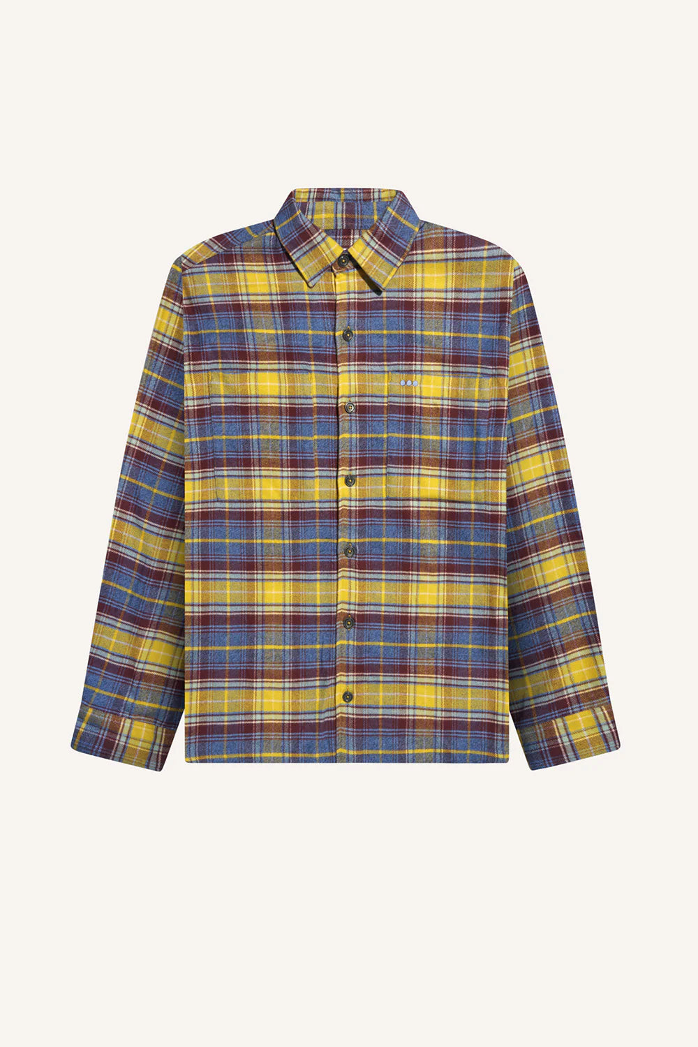 Blue yellow brown tartan casual overshirt