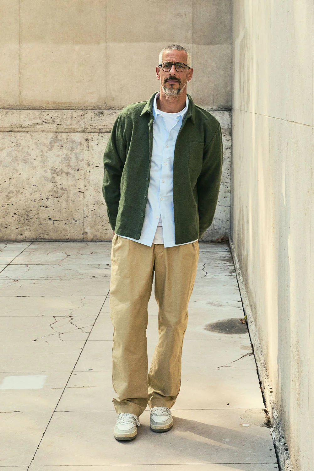 Solid khaki wool overshirt
