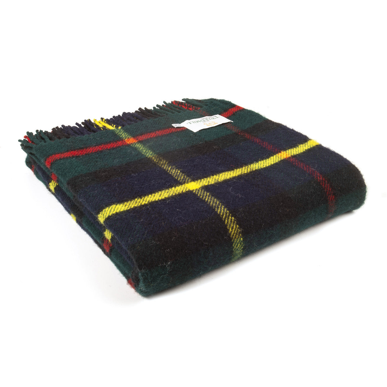 Virgin wool green tartan throw